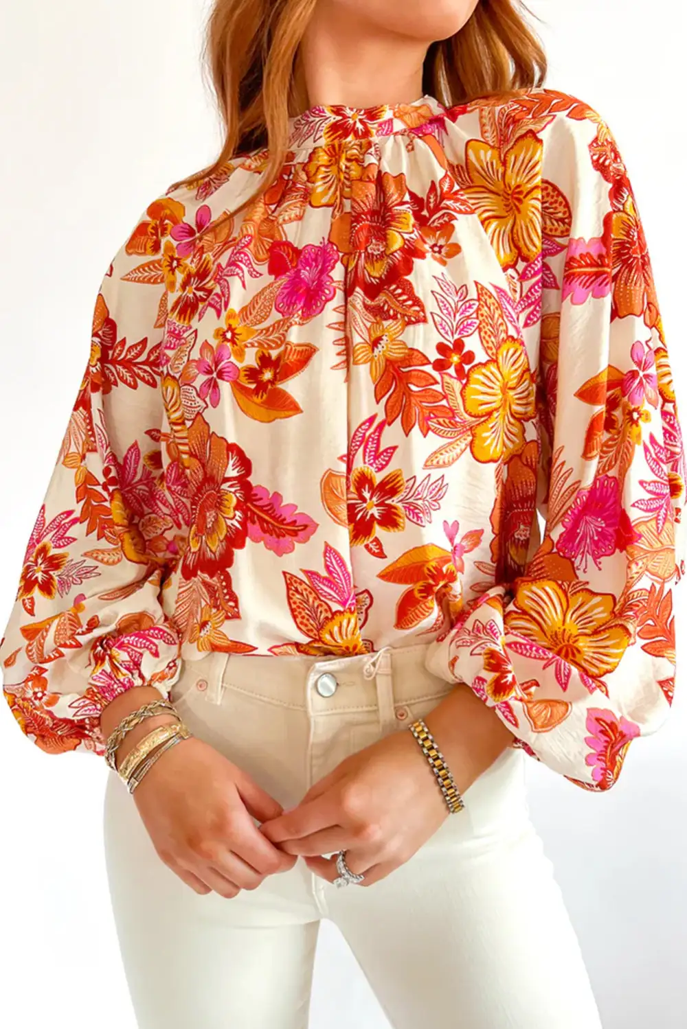 Everyday Floral Button Front Puff Sleeve Blouse