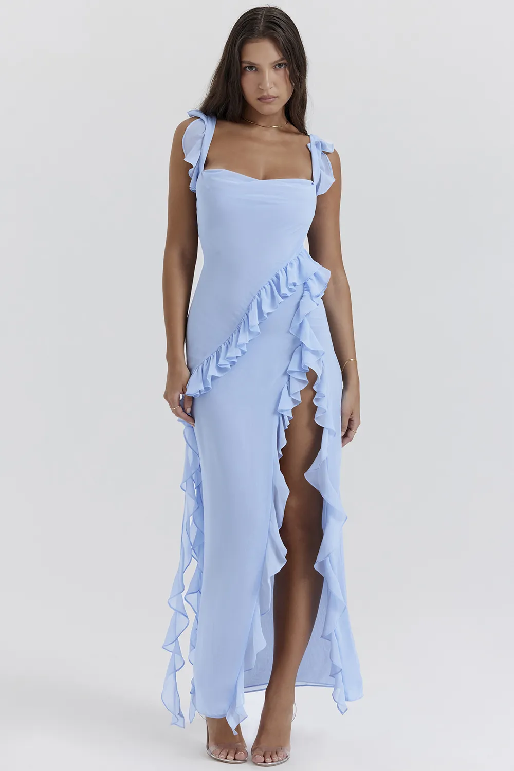 SOFT BLUE RUFFLE MAXI DRESS
