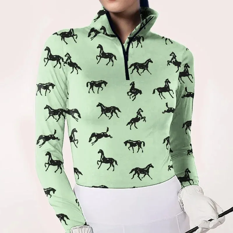 Women's Equestrian Print Long Sleeve Shirt
