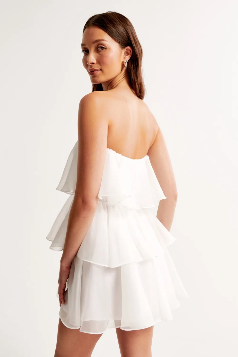 Organza Tiered Strapless Mini Dress-White