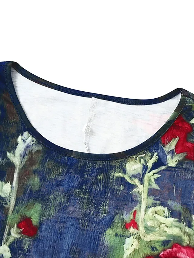 Women‘s Shift Dress Maxi long Dress Green Blue Gray Dark Blue Short Sleeve Floral Pocket Print Spring Summer Crew Neck Casual 2023 S M L XL XXL XXXL