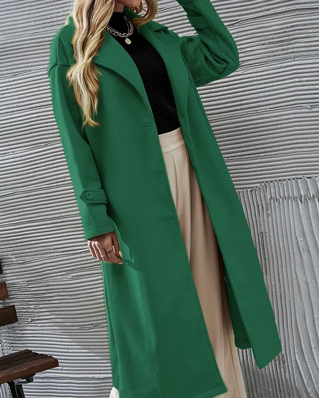 Solid Lapel Coat with Belt Cuff