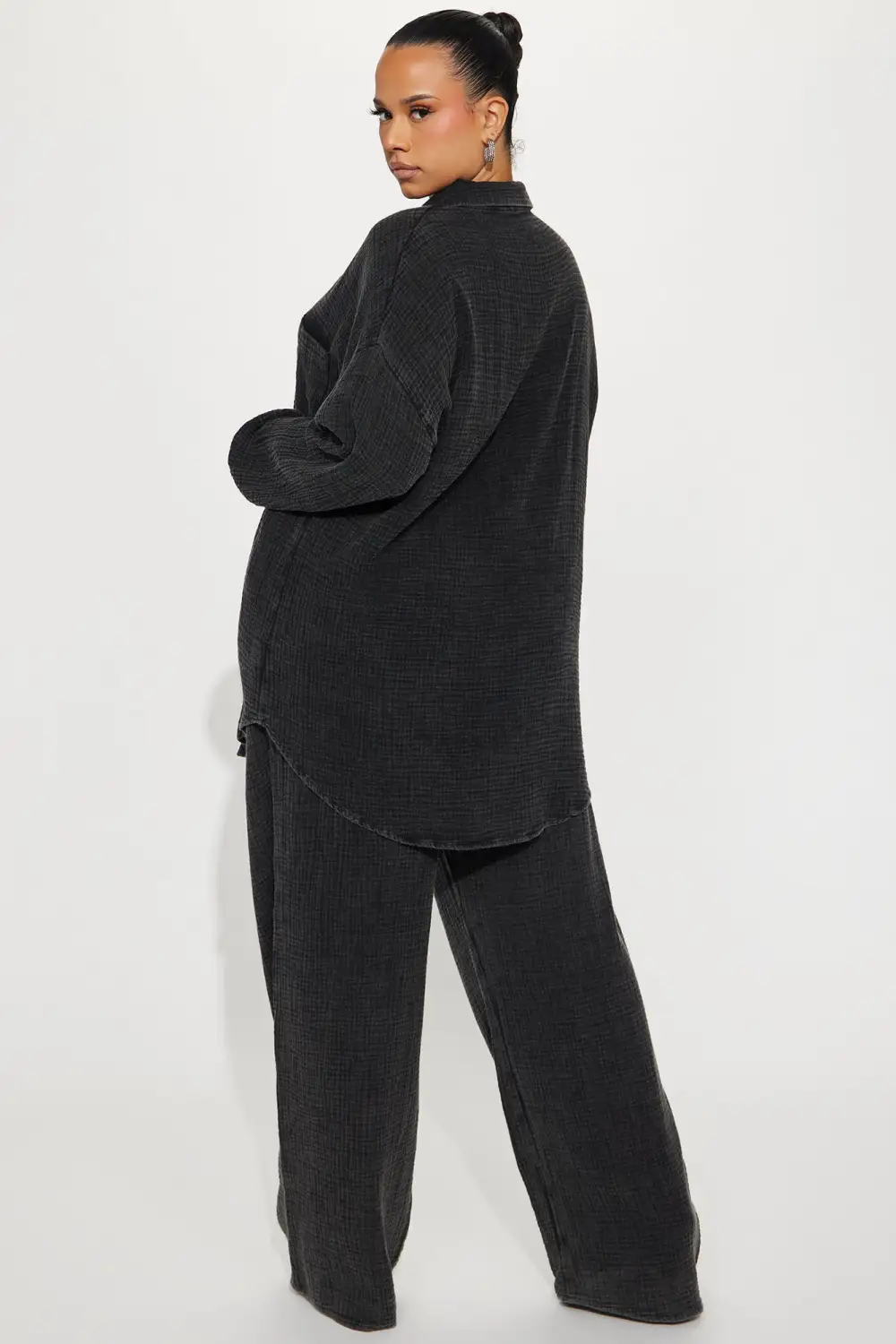 Over The Clouds Washed Pant Set - Black
