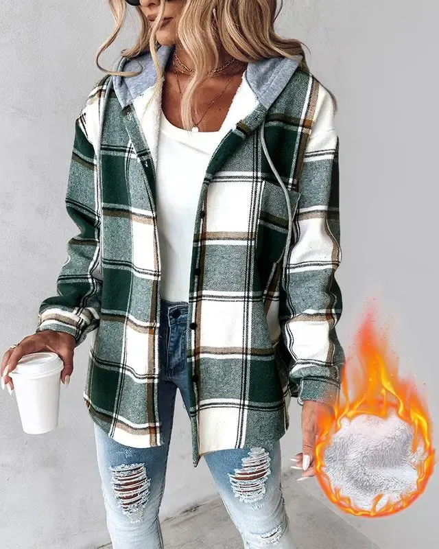 Women's Plaid Fleece Lined Hoodie