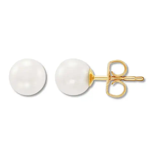 Cultured Pearl Stud Earrings 10K Yellow Gold 6 x 6.5mm