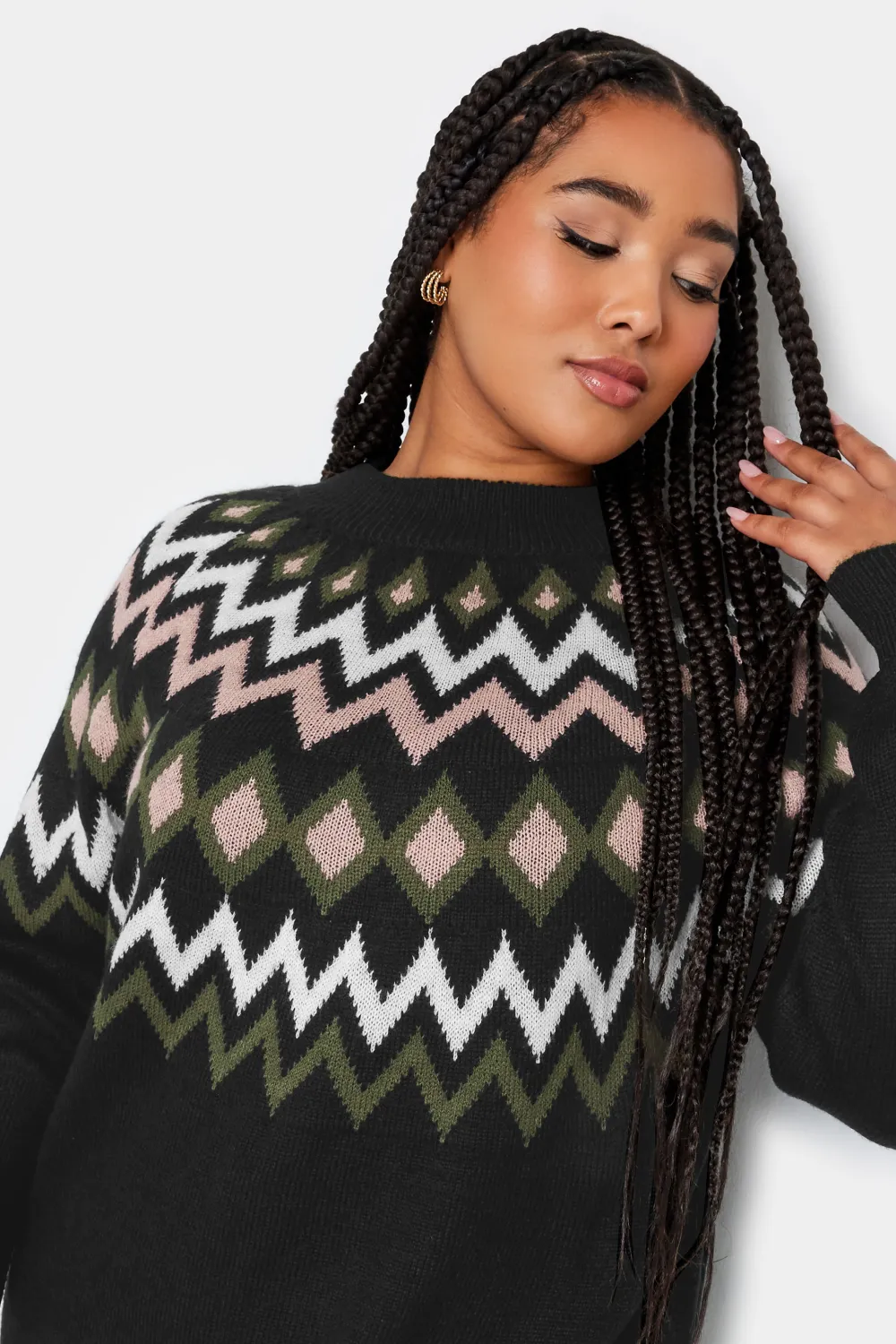 YOURS Curve Black Fairisle Knitted Jumper