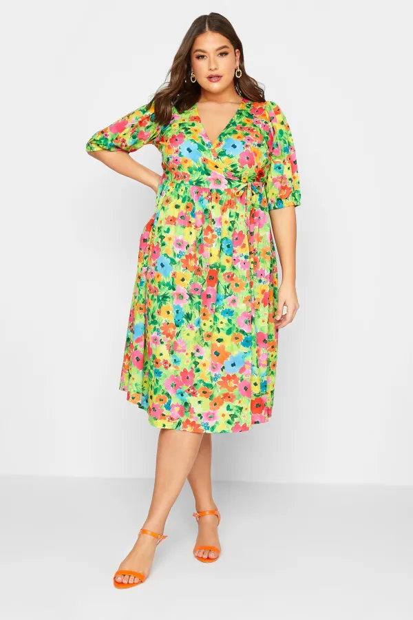 YOURS Curve White Floral Wrap Midaxi Dress