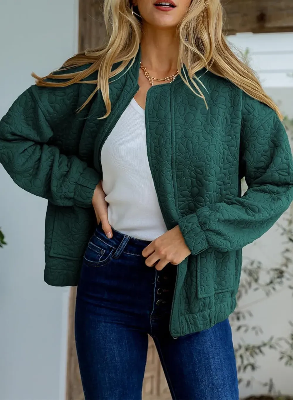 Jackets for Women Spring Fashion 2025 Cute Jacquard Coats Lightweight Zip Up Jackets Dressy Casual