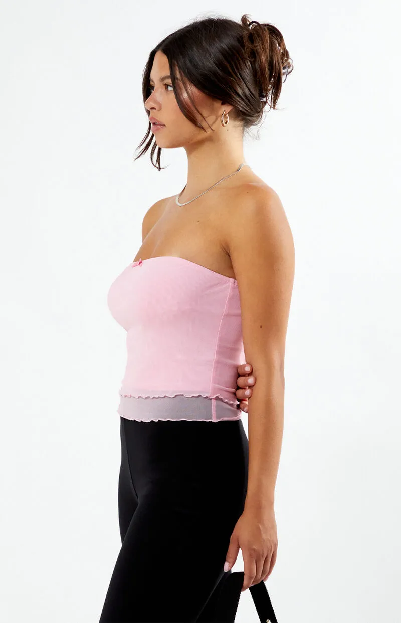 LA Hearts Bow Mesh Tube Top