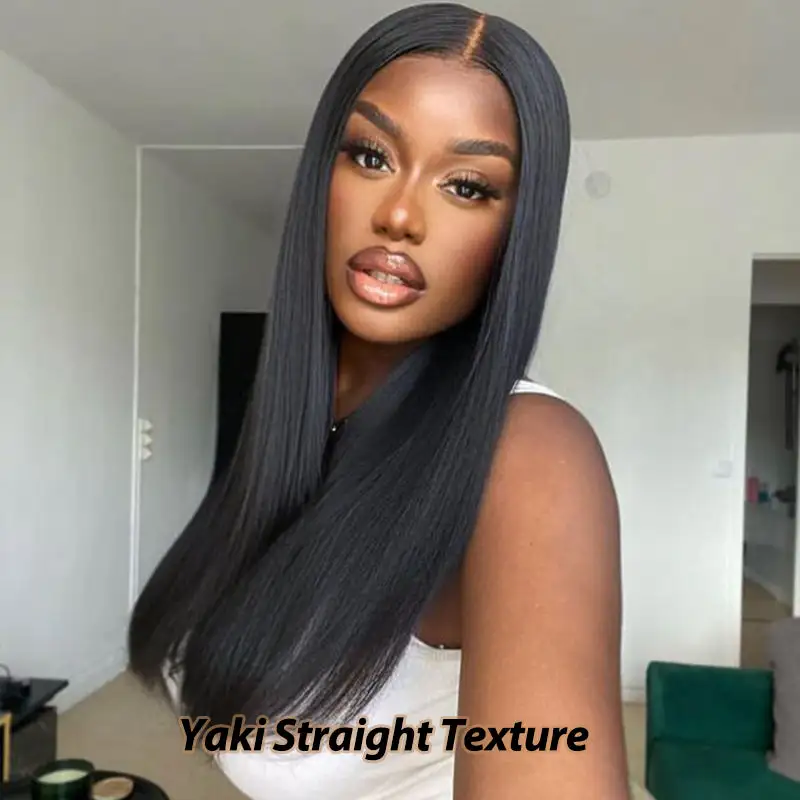 Kinky Straight V Part Wig No Leave Out Upgraded Yaki Straight V Part Wig 100% V Part Human Hair