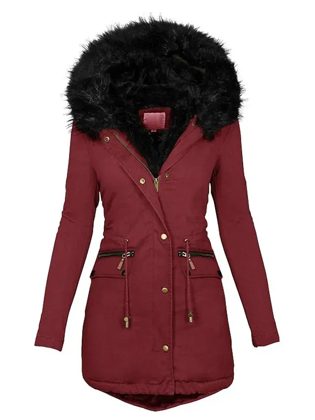 Women's Winter Coat Fleece Lined Puffer Jacket Drawstring Hooded Parka Thermal Warm Heated Jacket with Poackets Fall Long Coat Windproof