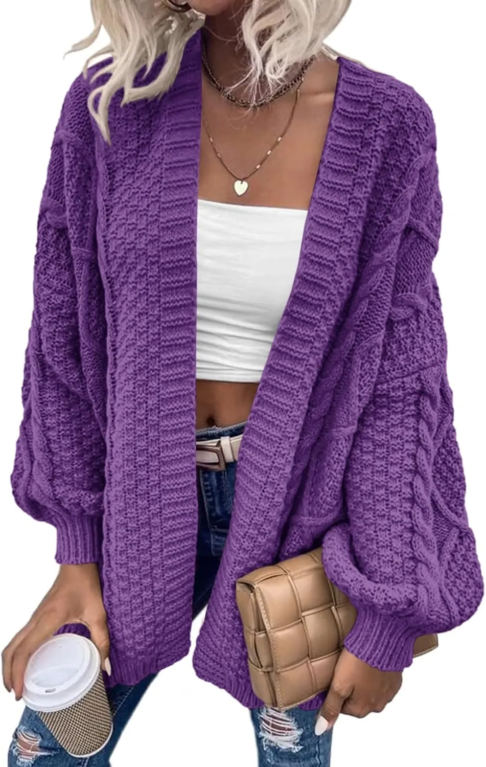 Dyexces Womens Oversized Cardigan Sweaters Open Front Cable Knit Lantern Long Sleeve Chunky Outwear Coats