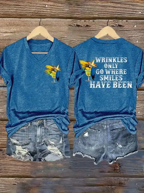 Women's Retro Wrinkles Only Go Where Smiles Have Been Print T-Shirt