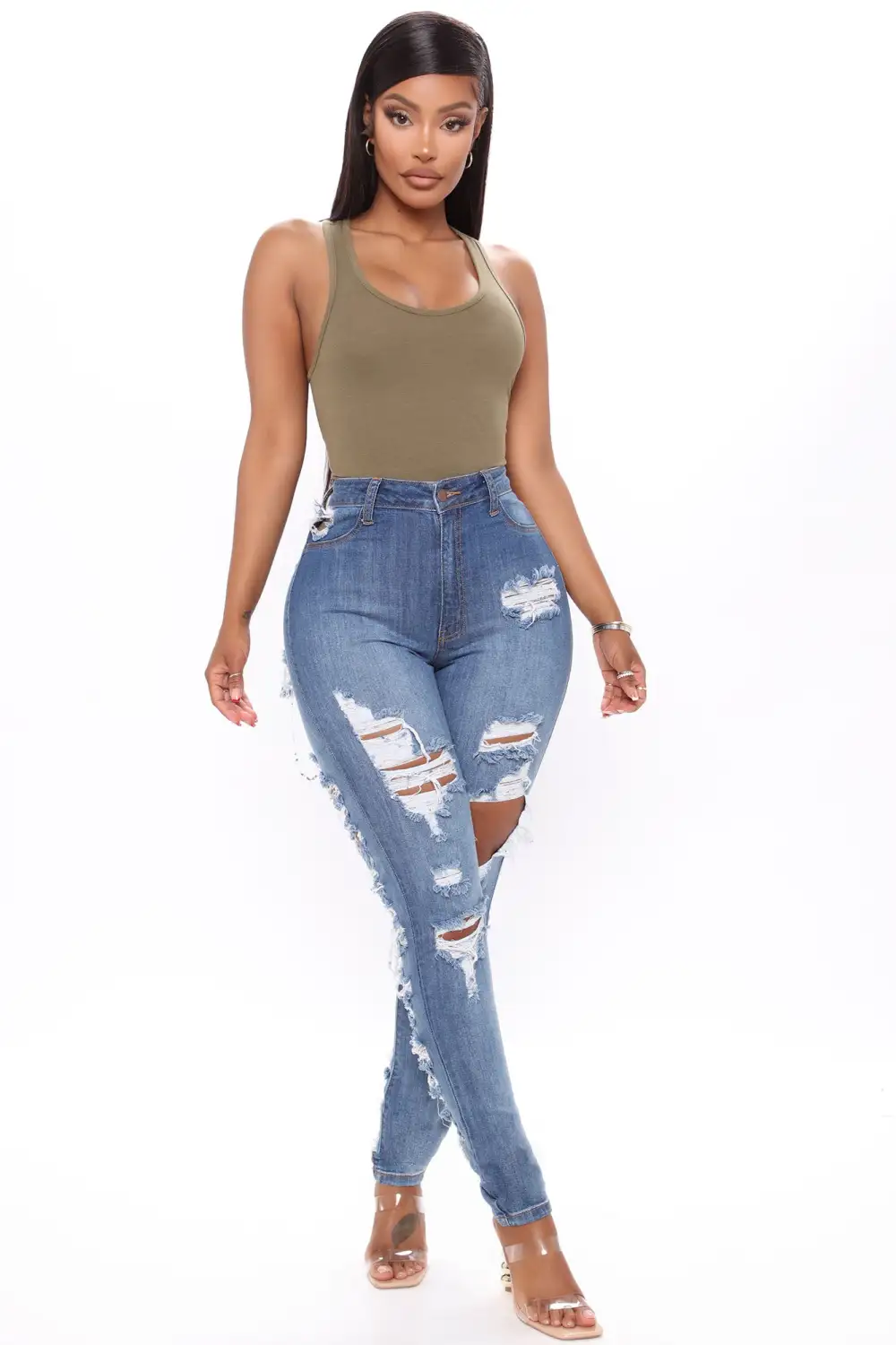 Divine Basic Tank Bodysuit - Olive