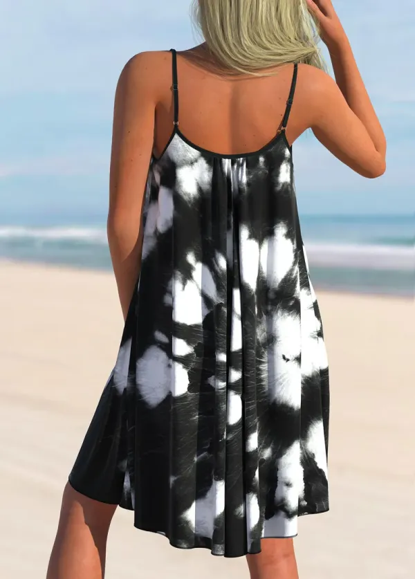 Tie Dye Print Spaghetti Strap Black Cover Up
