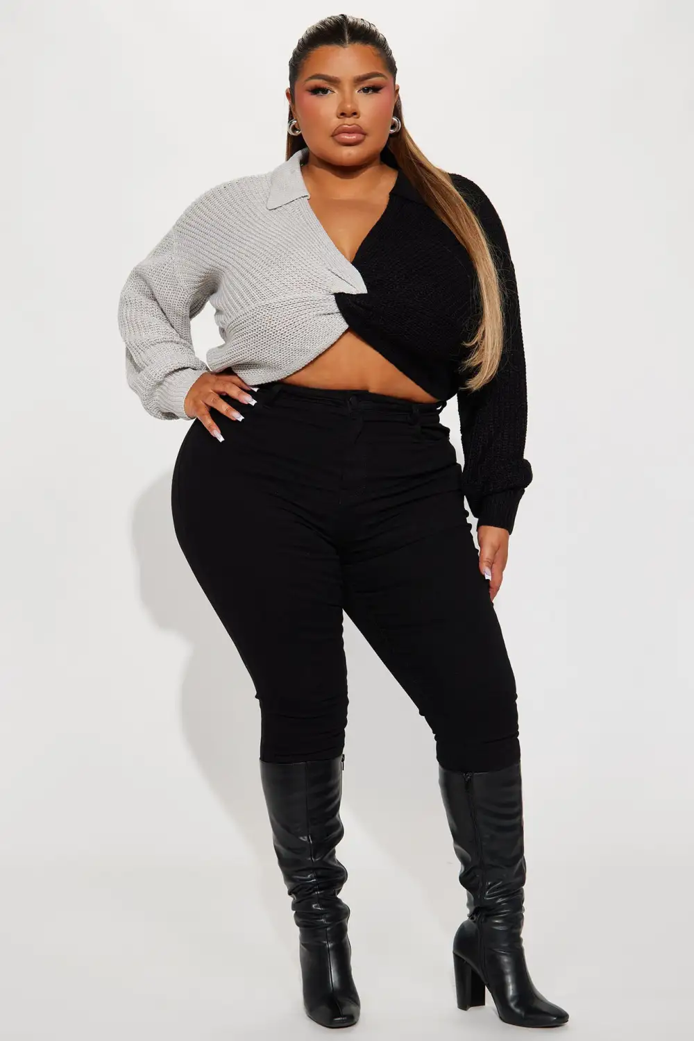 Feeling Knotty Colorblock Sweater - Black/combo