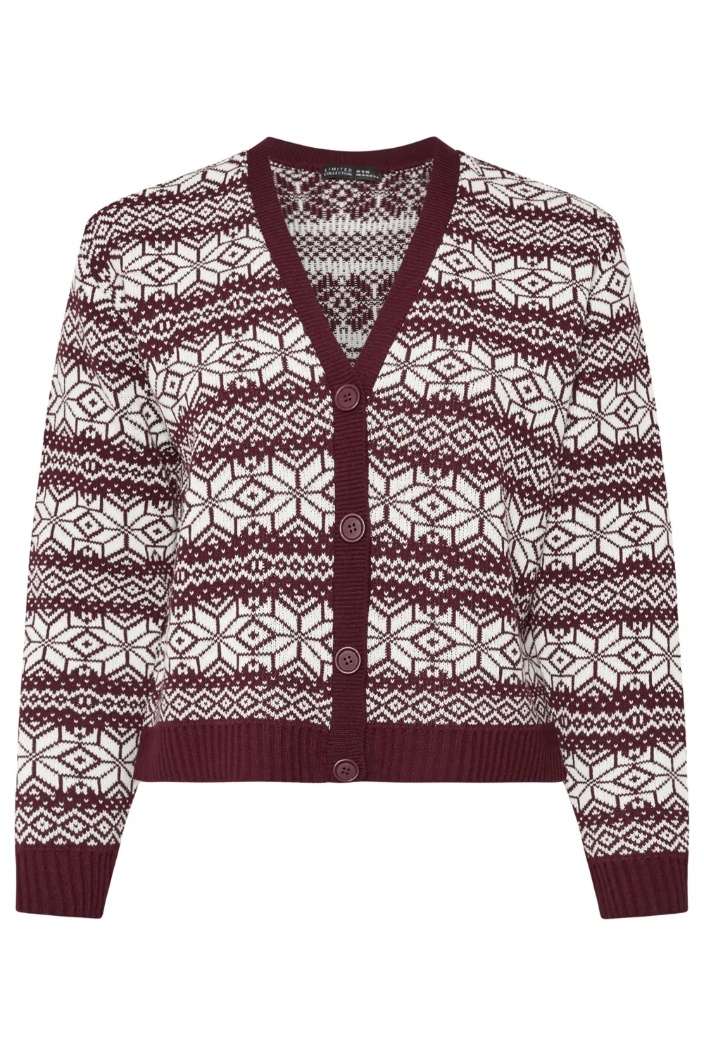 LIMITED COLLECTION Curve Burgundy Red Fairisle Knitted Cardigan