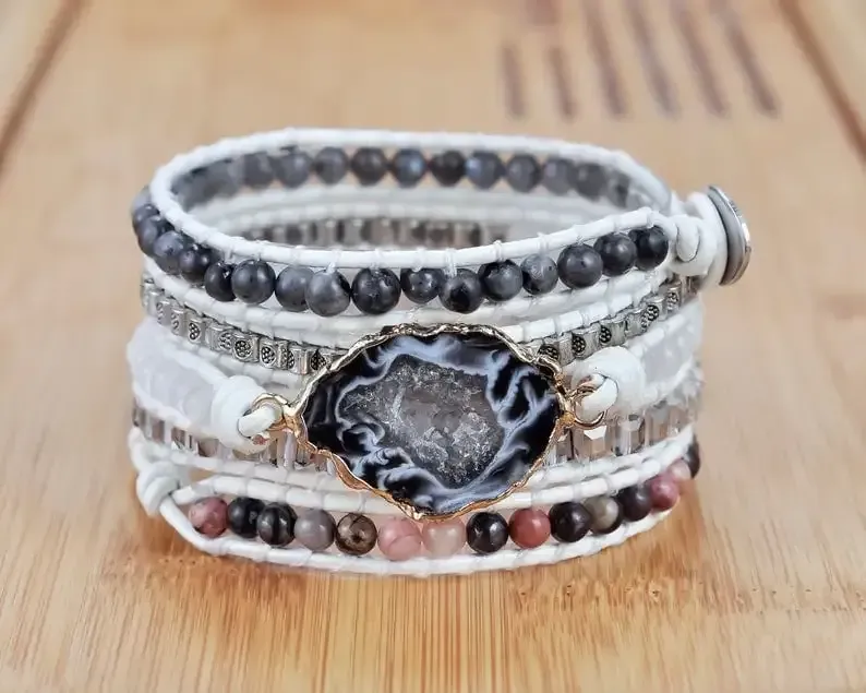 Natural Druzy Stone Bracelet-Stress Anxiety Relief Anger Therapy Negative Energy Protection Bracelet-Emotional Healing Balance Bracelet