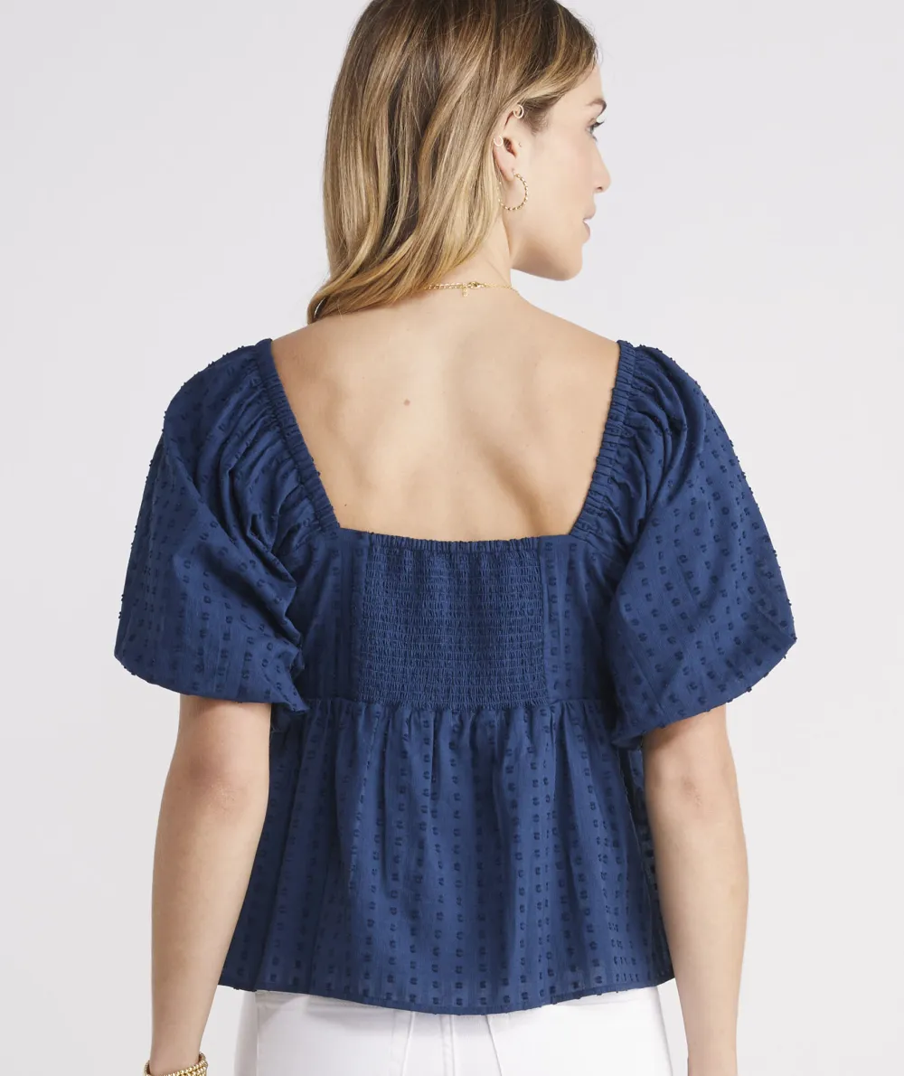 Swiss Dot Puff-Sleeve Top