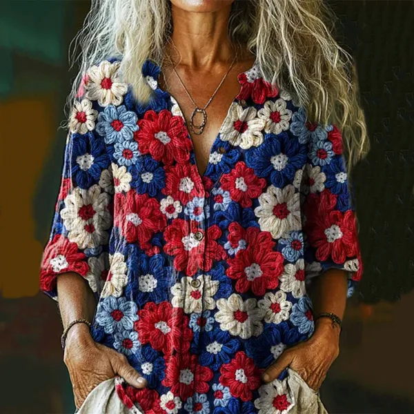 Women's Flag Floral Print Shirt