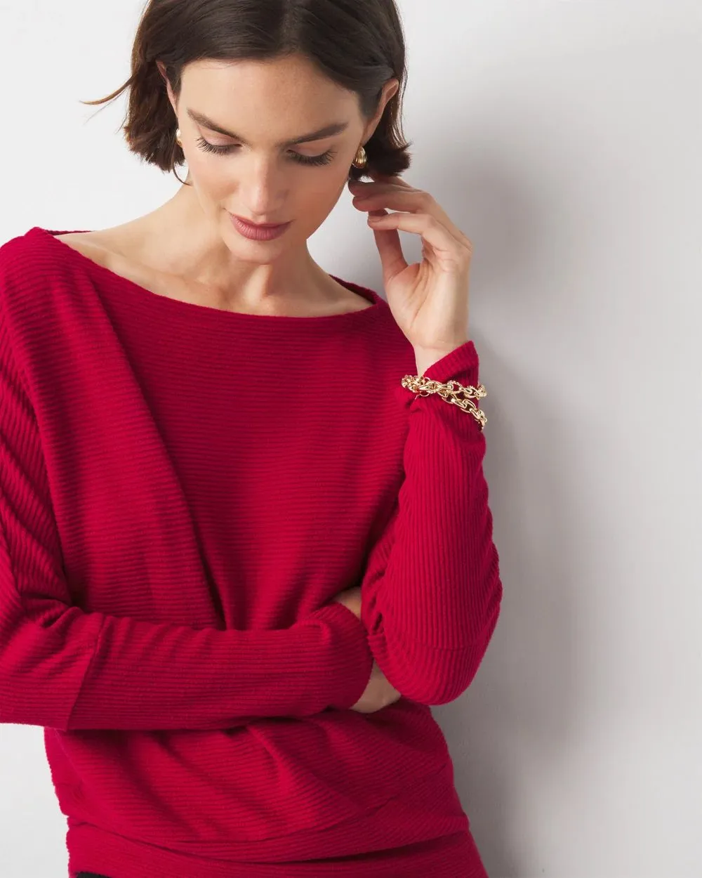 Off-The-Shoulder Ribbed Snit Pullover