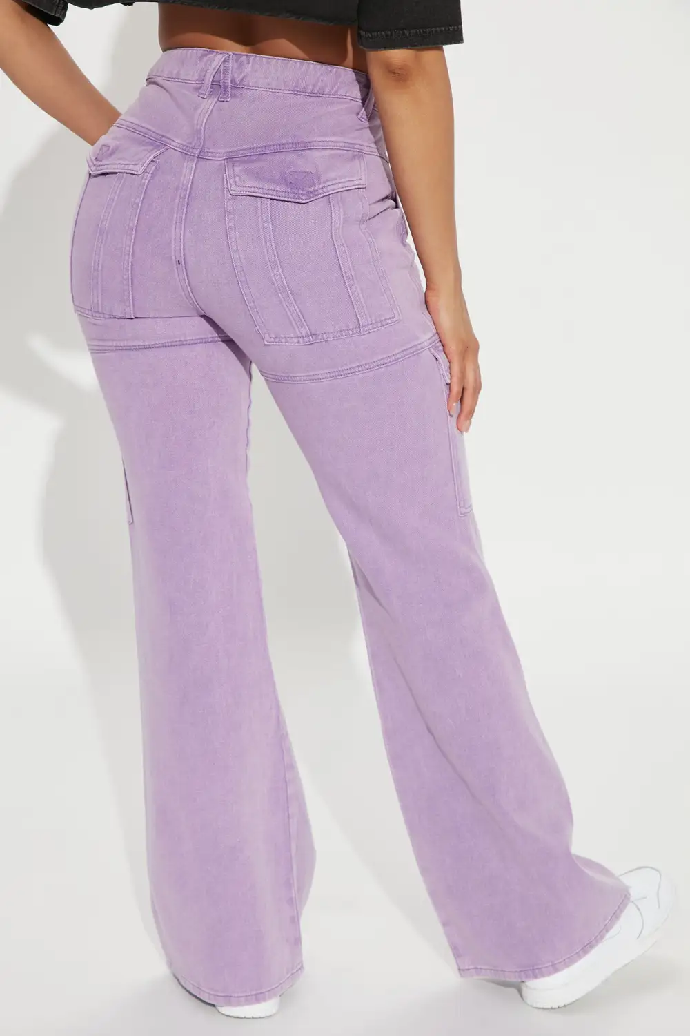 Feel The Pressure Non Stretch Cargo Flare Jean - Purple