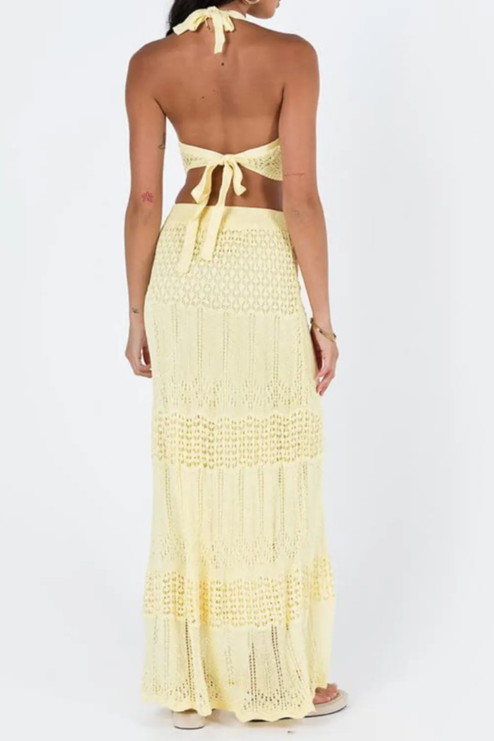 Sleeveless tube top cropped high waisted long skirt suit