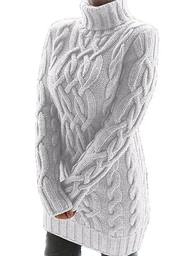 Women's Sweater Dress Jumper Dress Winter Dress Knitwear Basic Casual Solid Color Daily Going out Weekend Turtleneck Long Sleeve Regular Fit Black White Purple S M L XL