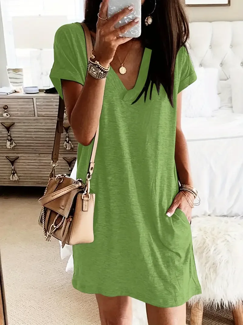 Casual Loose Pocket Dress for Women, Spring Summer Short Sleeve Dress