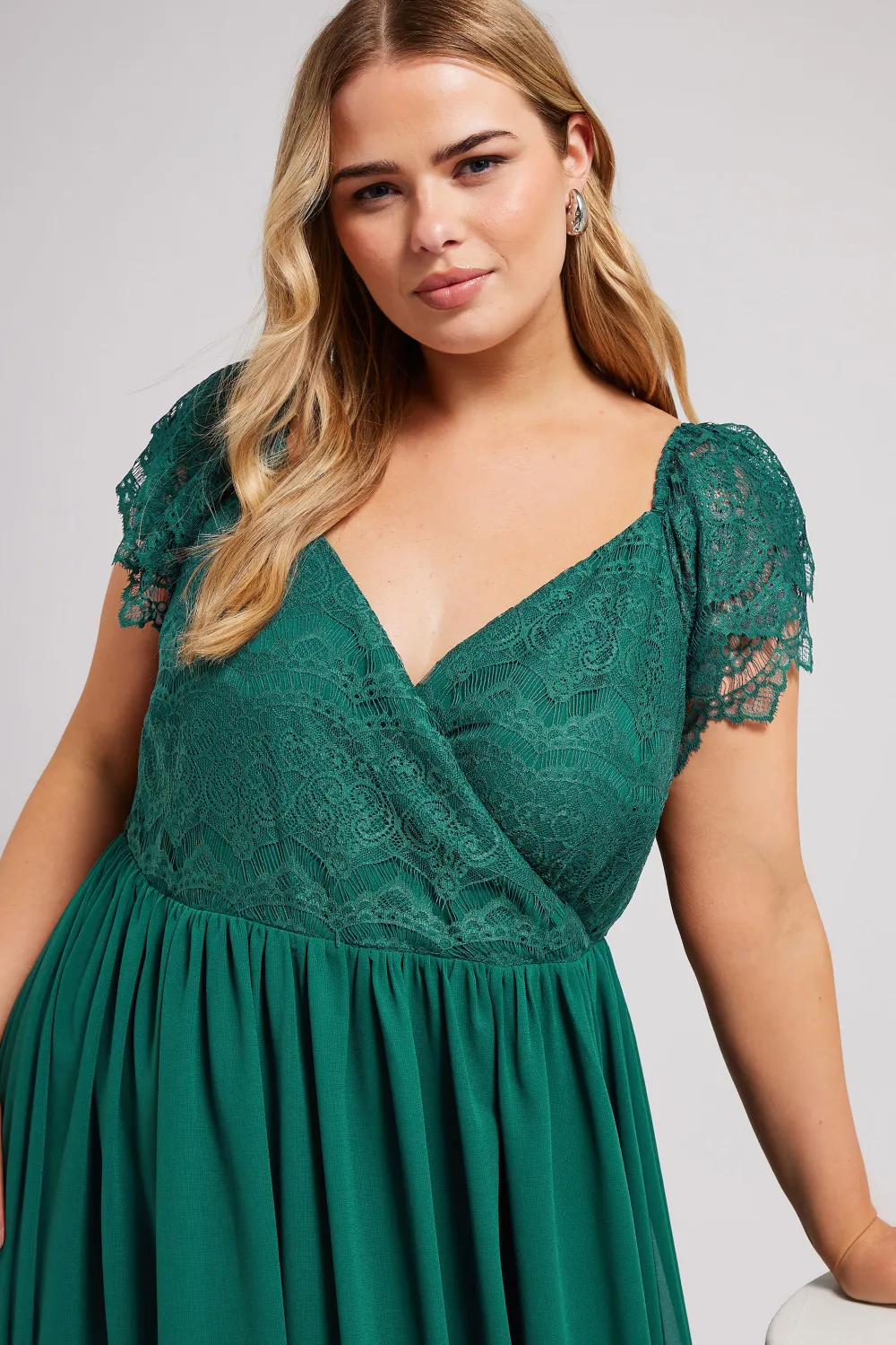 YOURS LONDON Curve Green Lace Wrap Maxi Dress