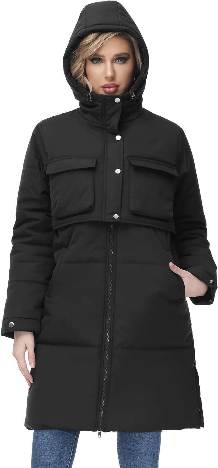 Women's Winter Coats Fleece Parkas Anoraks Hooded Military Jacket Coats M Black