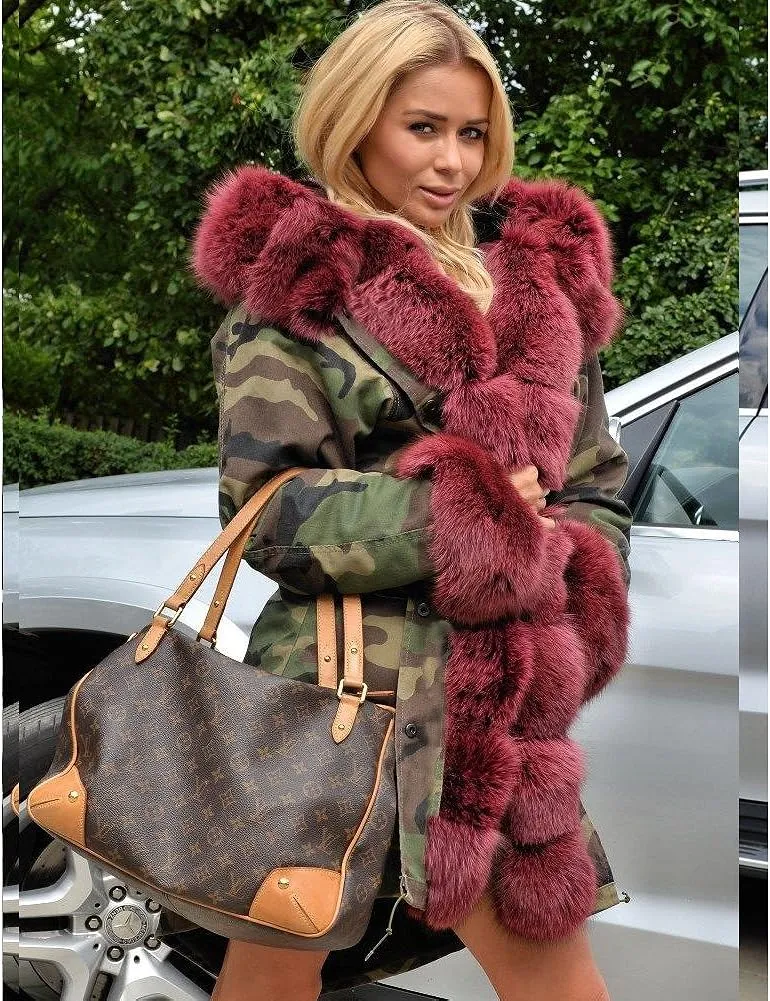 Womens Hooded Camouflage Warm Winter Coats Faux Fur Jacket Parka Overcoat