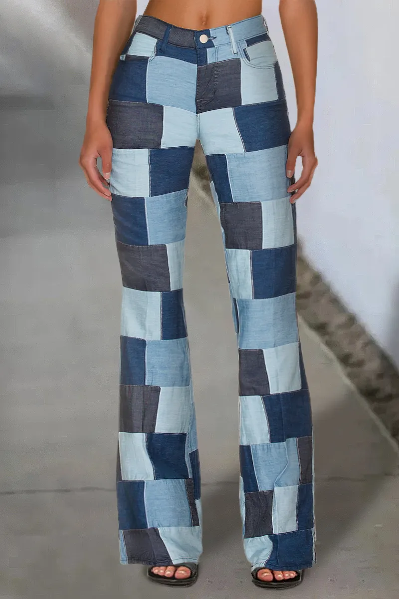 Patchwork Slant Pocket Straight Leg Pants