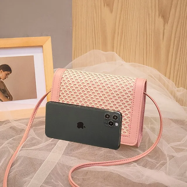 Summer New Women's Messenger Bag Fashion All-match Small Square Bag Trend Mesh Bag Hit Color One-shoulder Mobile Phone Bag