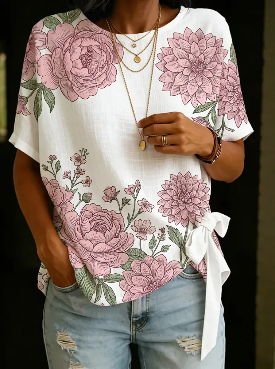 Women's Nashville Floral Peony Printed Tie-Side Top