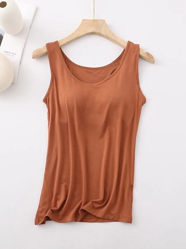 Women's Tank Top with Built-In Bra, Sleeveless Casual Basic Round Neck Regular - 10-Piece Sets