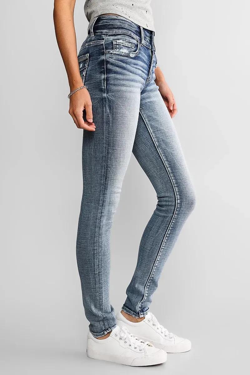 Mid Waist Double Button Skinny Jeans