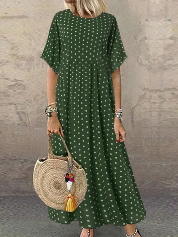 Women's Casual Dress Swing Dress Polka Dot Dress Long Dress Maxi Dress Green Blue Yellow Short Sleeve Polka Dot Print Spring Summer Crew Neck Basic Daily Weekend Loose Fit 2023 L XL XXL 3XL 4XL 5XL