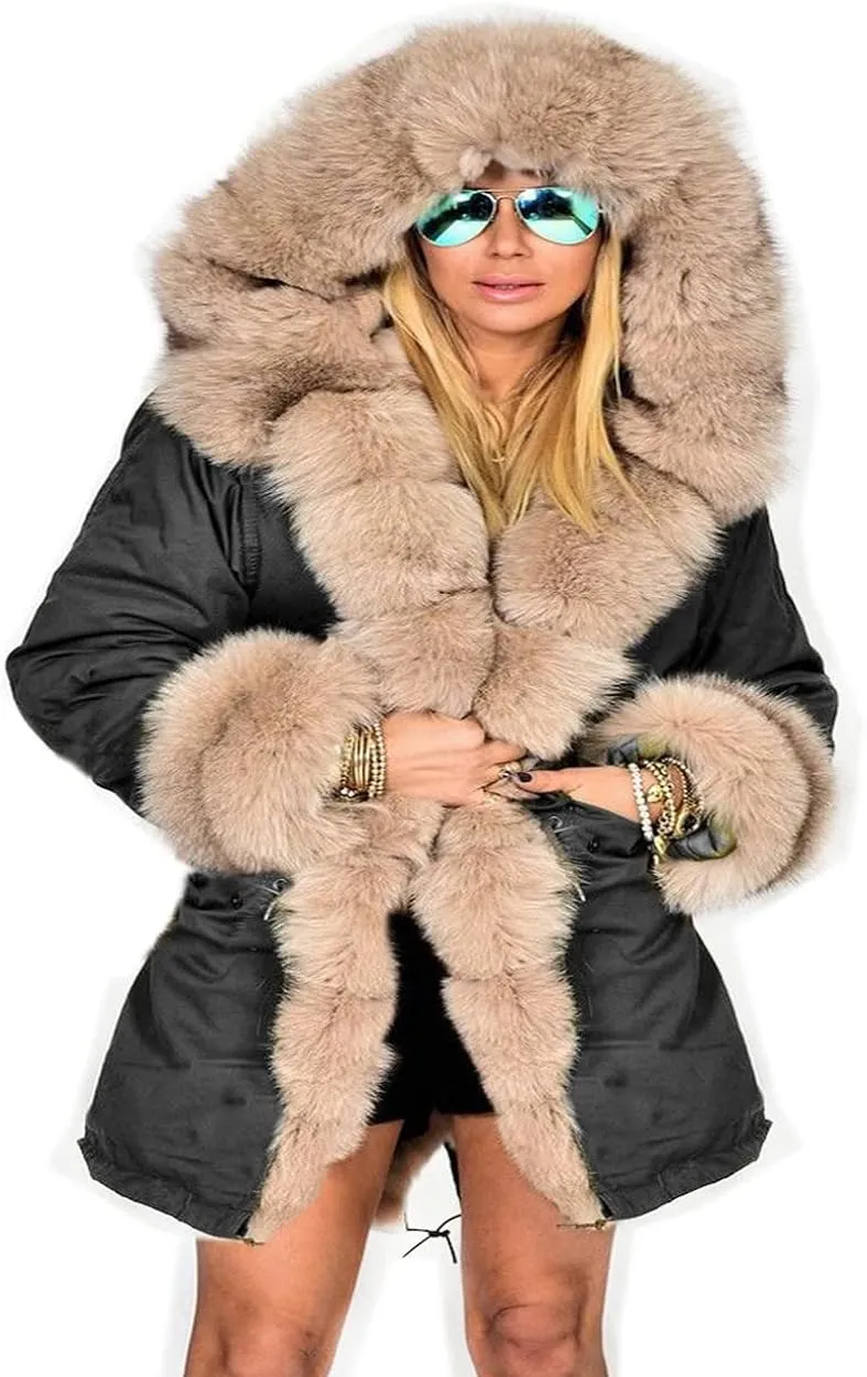 Womens Hooded Camouflage Warm Winter Coats Faux Fur Jacket Parka Overcoat