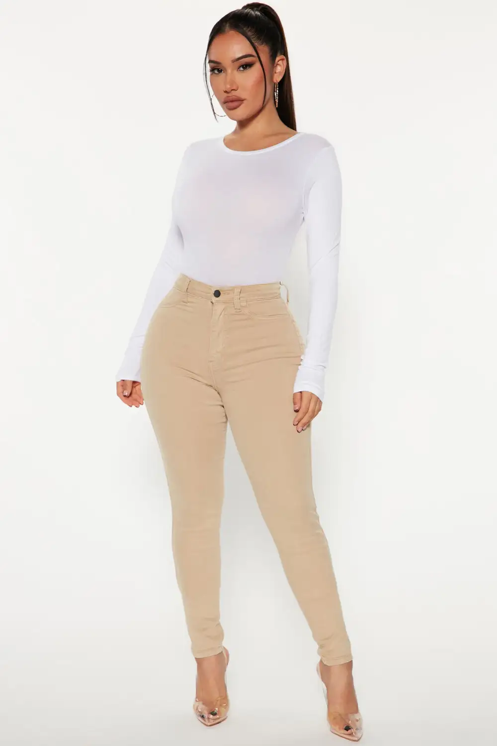 Krystal Crew Neck Long Sleeve Bodysuit - White
