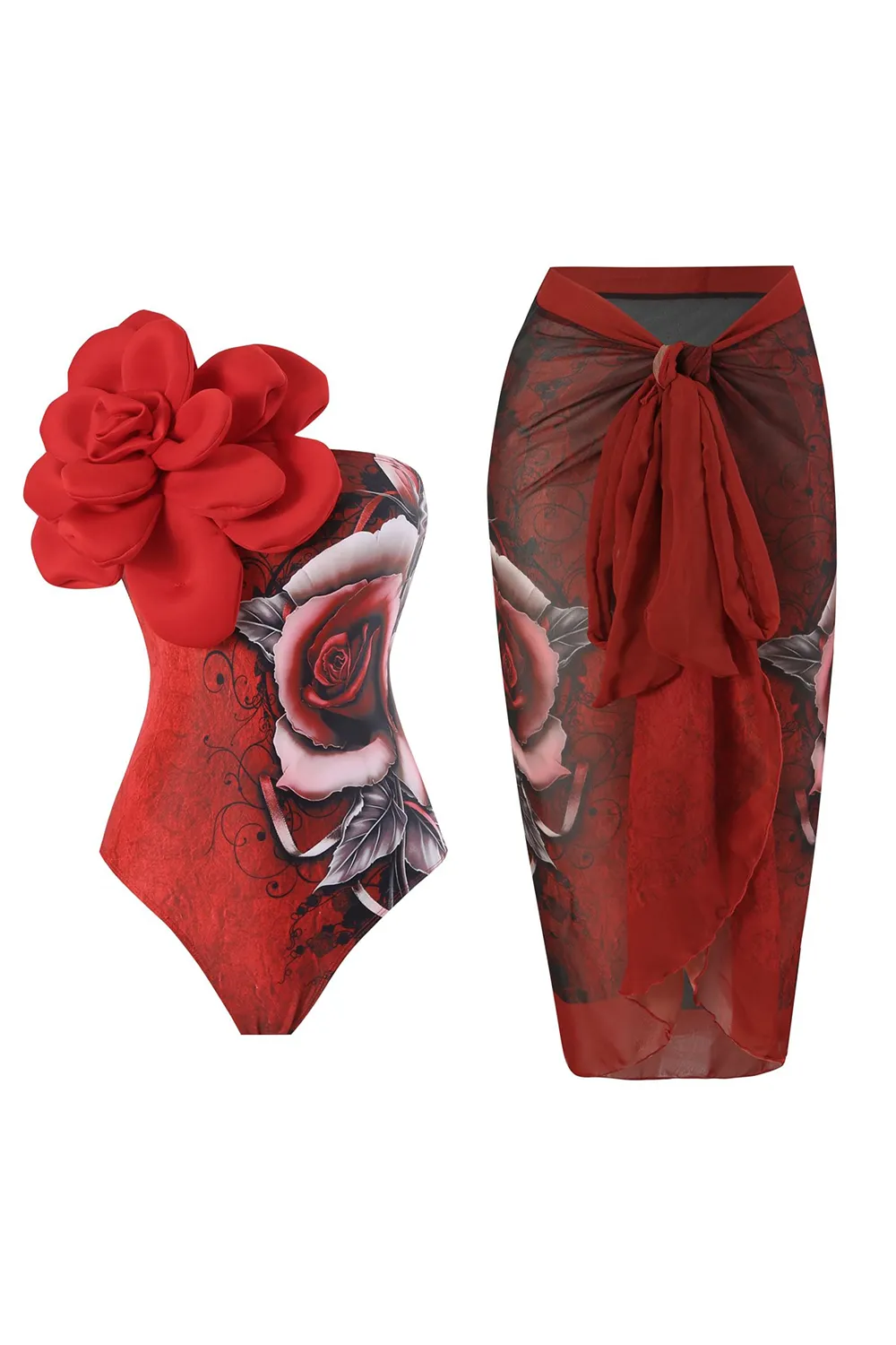 Floral Print Strapless Flower Two Piece Bathing Suit