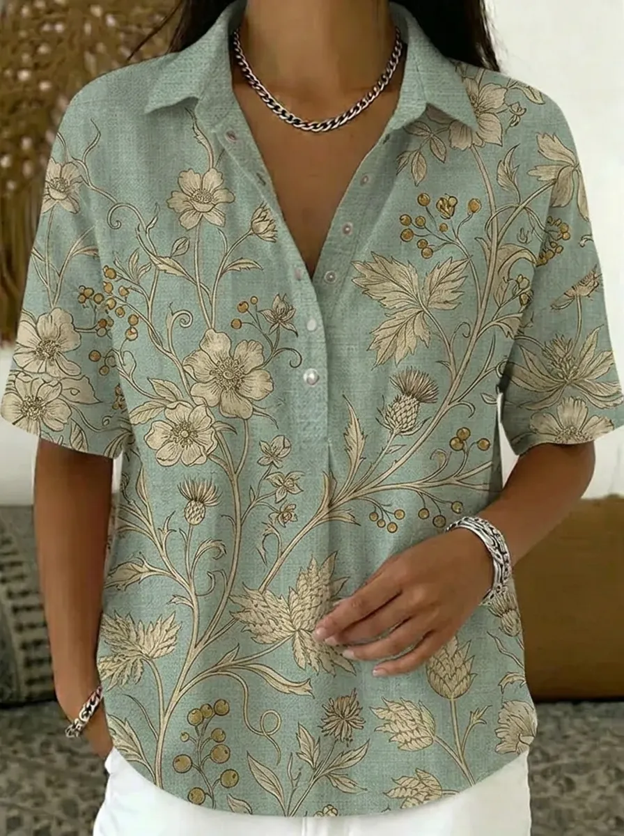 Women's Nashville Floral Thistle Botanical Printed Polo Shirt