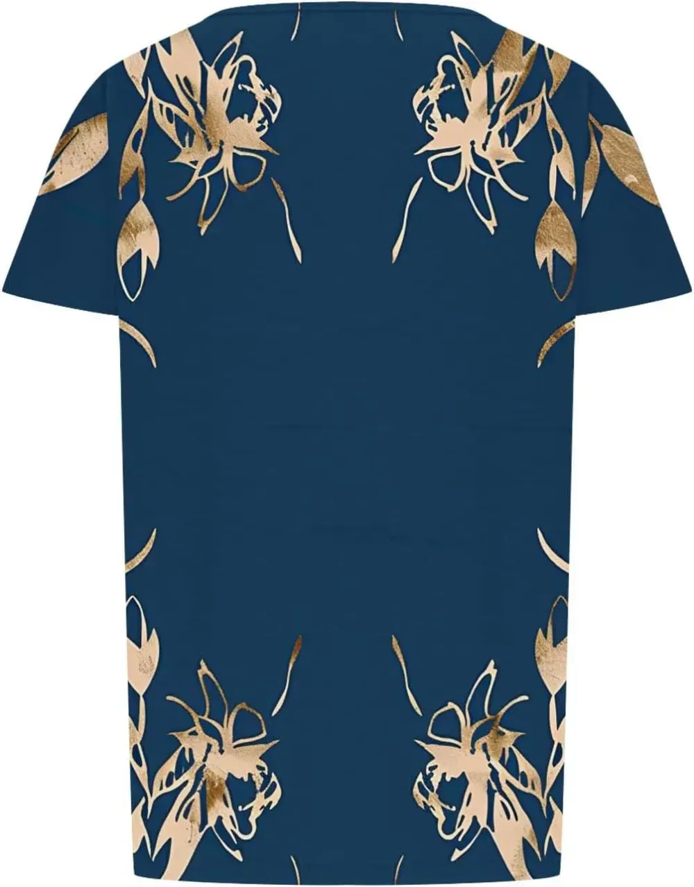 Womens Summer Pleated Front Shirts Tunics Casual Short Sleeved Loose Round Neck Boho Printed Tops Vacation Blouse