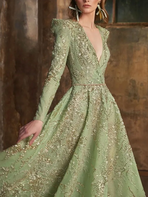 beaded temperament v-neck court style ladies' dress