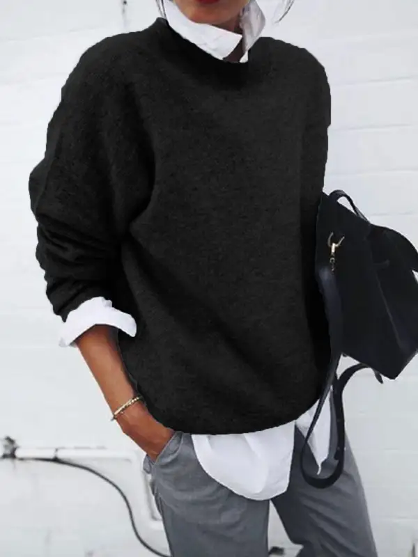women's shirt collar long sleeve fake two piece sweater coat