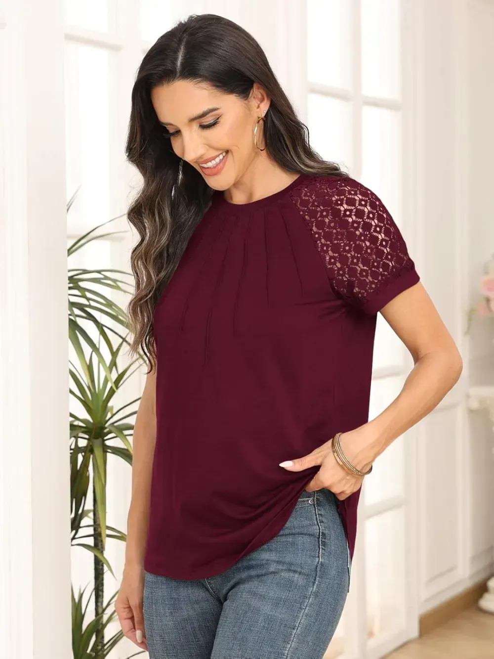 AUTOMET Womens Tshirts Trendy Fashion Tops Lace Short Sleeve Business Tee Shirts Casual Knitted Blouses Summer Outfits 2024