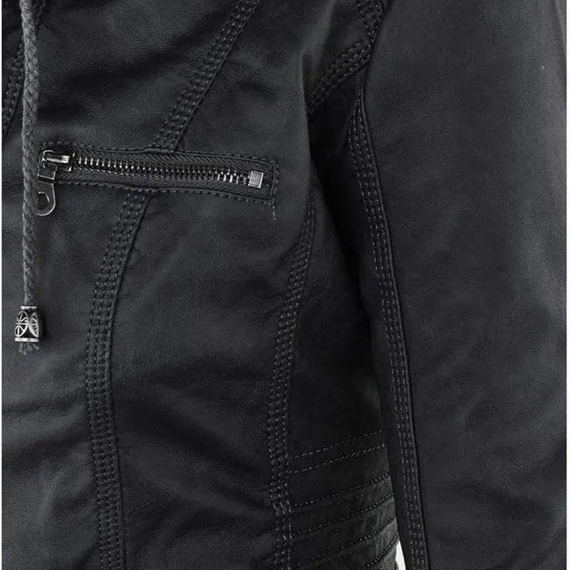 Women's Removable Hooded Faux Leather Jackets