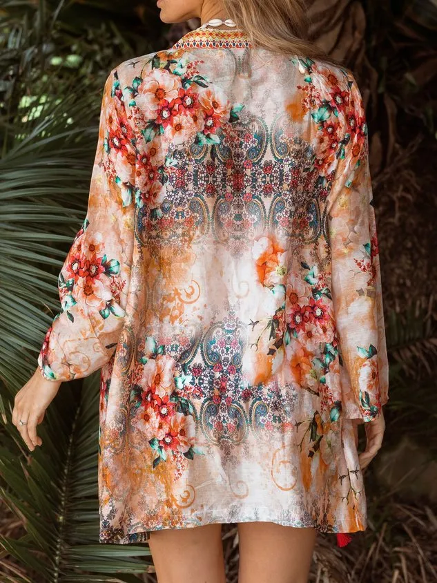 Casual Vacation Floral Cotton Blends Cardigan