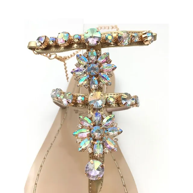 Women's Sandals Flat Sandals Sparkly Sandals Daily Beach Sparkling Glitter Flat Heel Open Toe Elegant Casual Minimalism Faux Leather Lace-up Gold