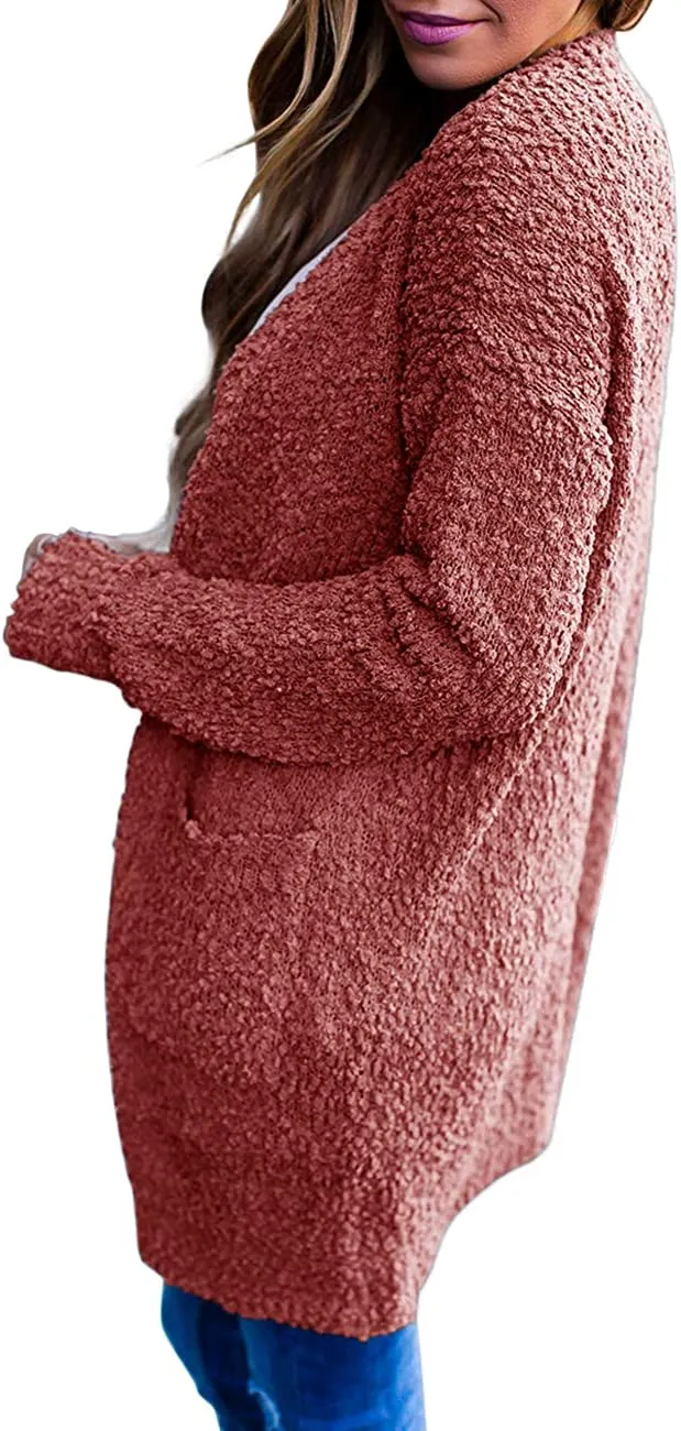 Women's Long Sleeve Soft Chunky Knit Sweater Open Front Cardigans Outwear Coat